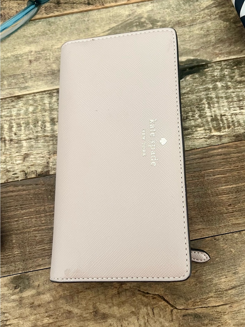 kate spade pale beige zip-around Saffiano Bifold Wallet
